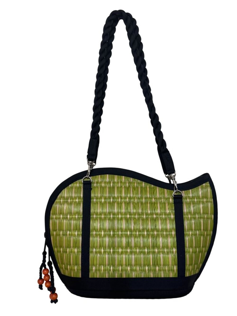 Baskets of Cambodia Green Kiri Wave Handwoven Shoulder Bag Medium Style 2032